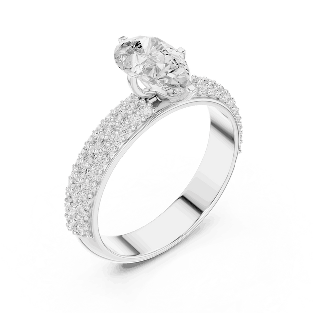 Pear Cut Lab Grown Engagement Ring With Triple Pavé Band