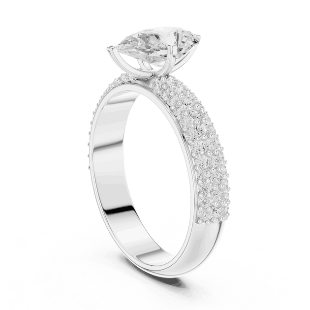 Pear Cut Lab Grown Engagement Ring With Triple Pavé Band