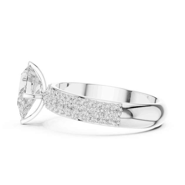 Pear Cut Lab Grown Engagement Ring With Triple Pavé Band