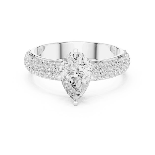 Pear Cut Lab Grown Engagement Ring With Triple Pavé Band