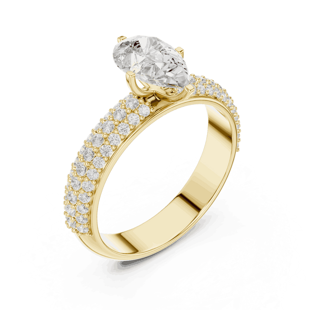 Pear Cut Lab Grown Engagement Ring With Triple Pavé Band