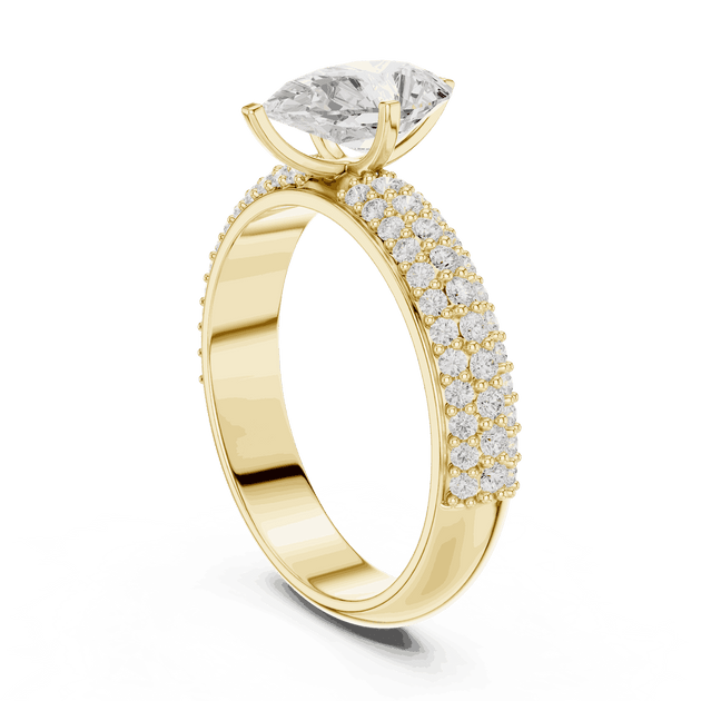 Pear Cut Lab Grown Engagement Ring With Triple Pavé Band