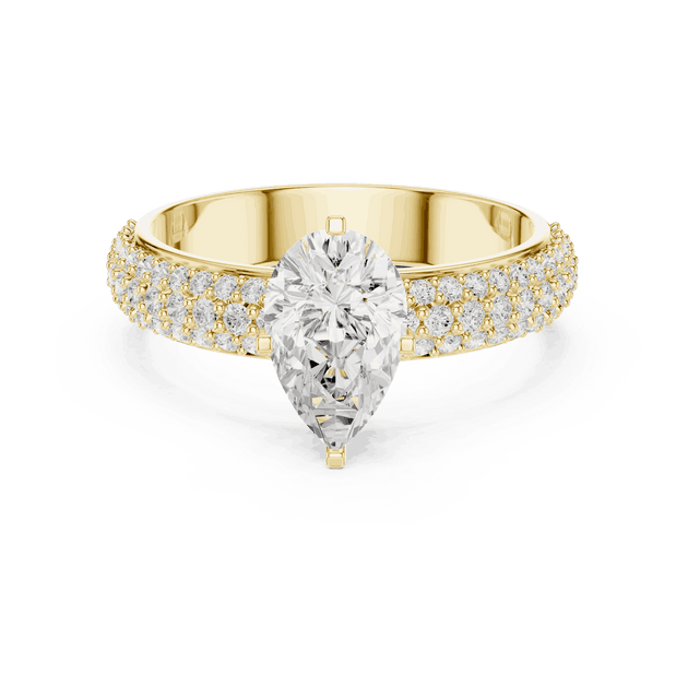 Pear Cut Lab Grown Engagement Ring With Triple Pavé Band