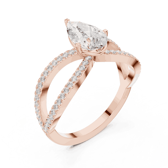 Pear Cut Split Shank Engagement Ring with Pavé Band | Driona Jewels