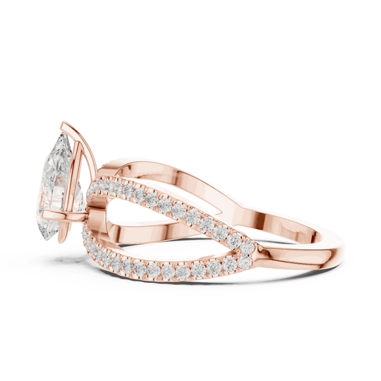 Pear Cut Split Shank Engagement Ring with Pavé Band | Driona Jewels