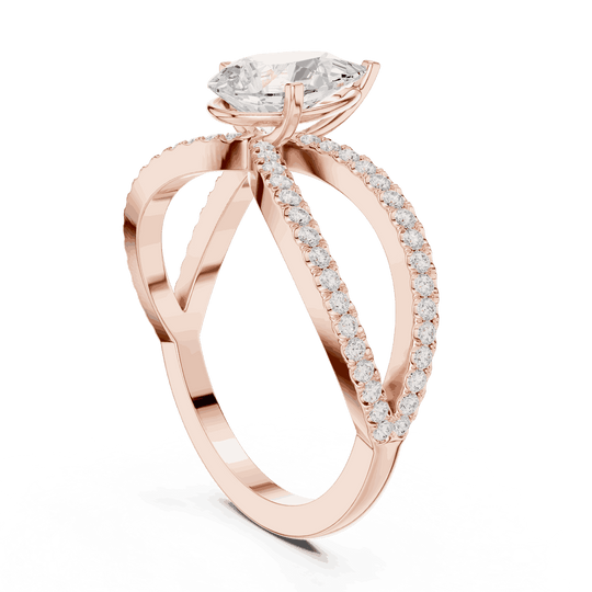 Pear Cut Split Shank Engagement Ring with Pavé Band | Driona Jewels
