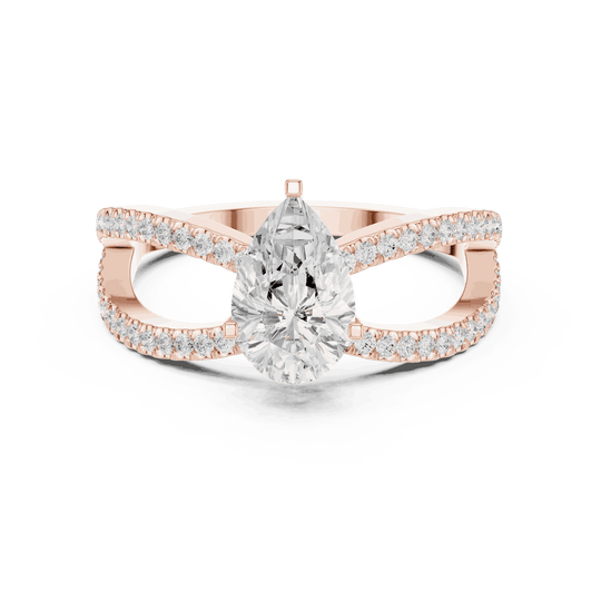 Pear Cut Split Shank Engagement Ring with Pavé Band | Driona Jewels