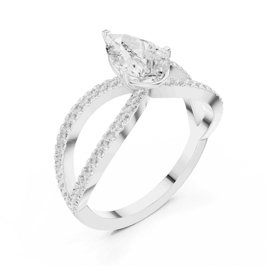 Pear Cut Split Shank Engagement Ring with Pavé Band | Driona Jewels