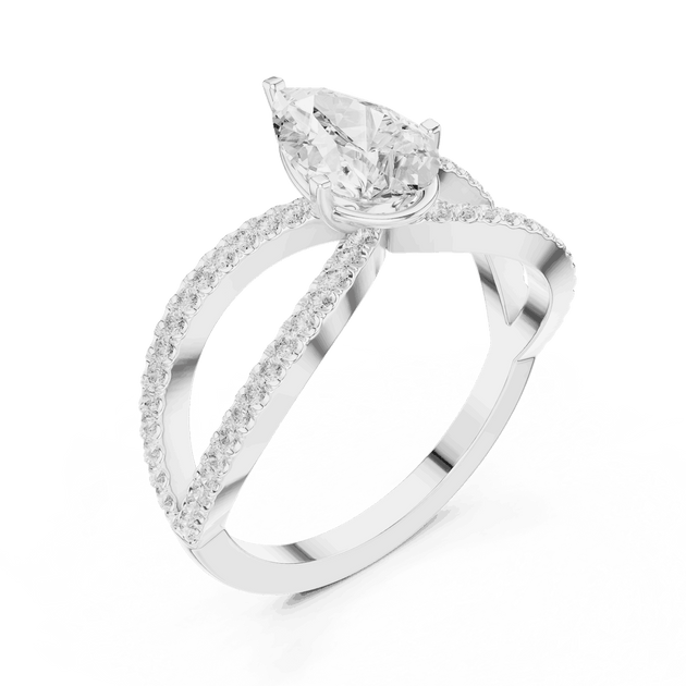 Pear Cut Split Shank Engagement Ring with Pavé Band | Driona Jewels