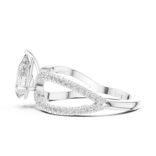Pear Cut Split Shank Engagement Ring with Pavé Band | Driona Jewels