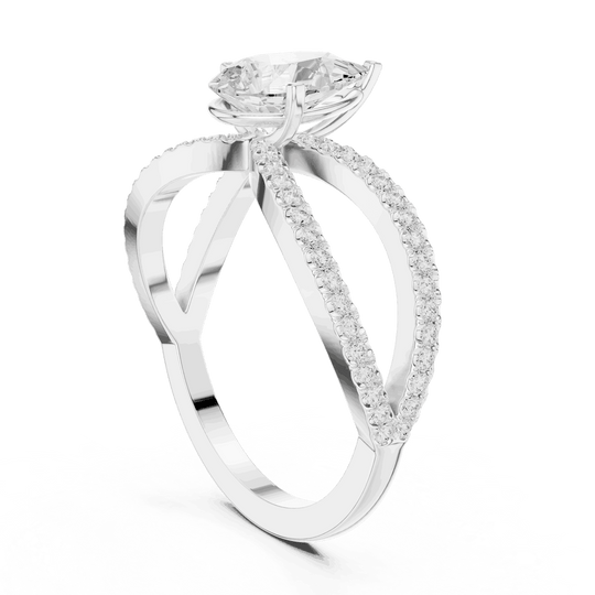 Pear Cut Split Shank Engagement Ring with Pavé Band | Driona Jewels