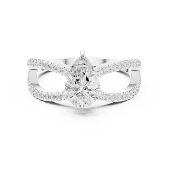 Pear Cut Split Shank Engagement Ring with Pavé Band | Driona Jewels