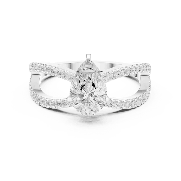 Pear Cut Split Shank Engagement Ring with Pavé Band | Driona Jewels
