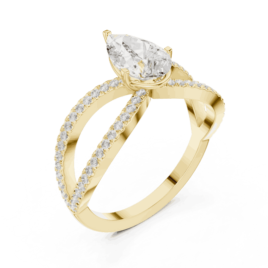 Pear Cut Split Shank Engagement Ring with Pavé Band | Driona Jewels