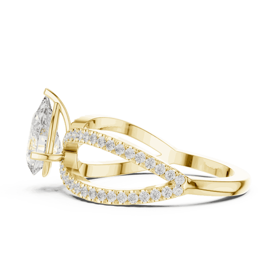 Pear Cut Split Shank Engagement Ring with Pavé Band | Driona Jewels