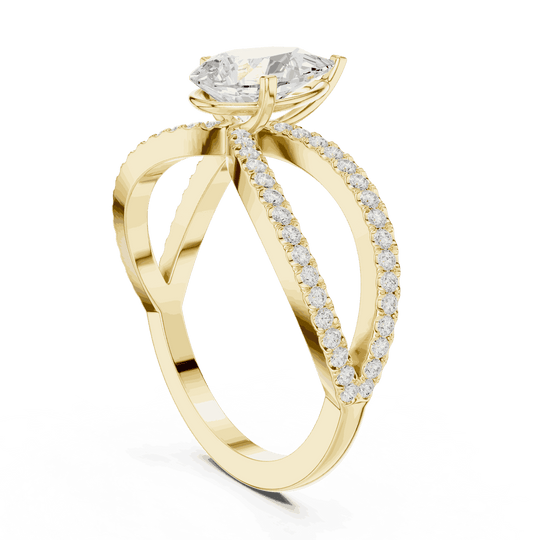 Pear Cut Split Shank Engagement Ring with Pavé Band | Driona Jewels