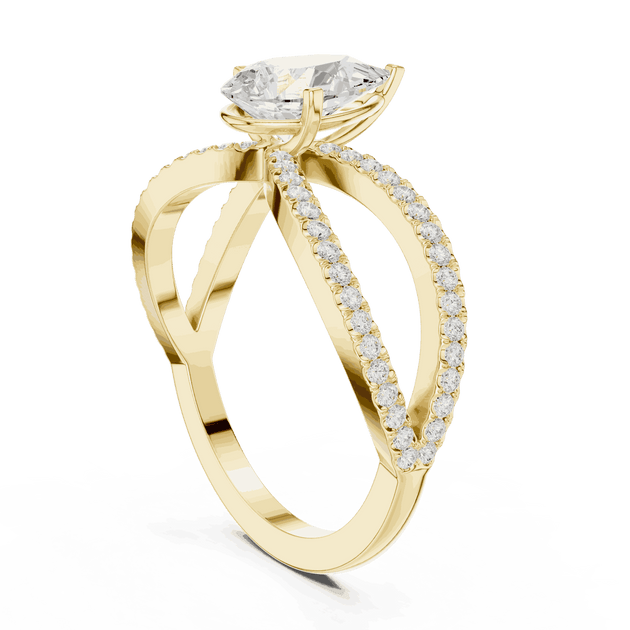 Pear Cut Split Shank Engagement Ring with Pavé Band | Driona Jewels