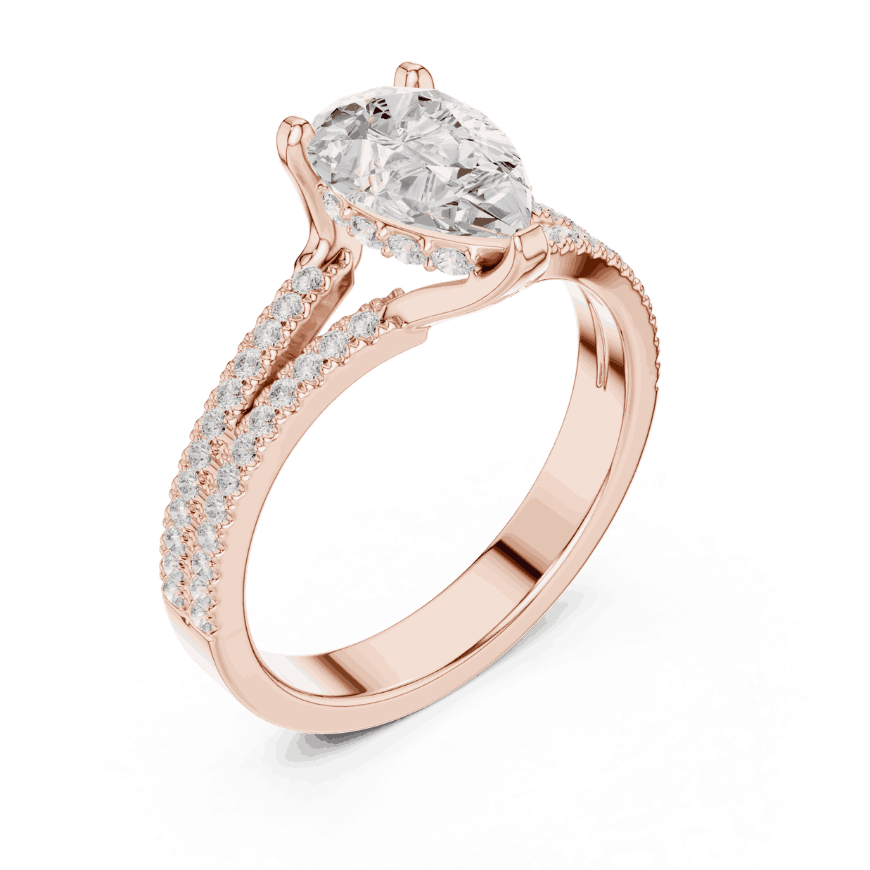 Pear Cut Lab Grown Diamond Split Double Pave Engagement Ring