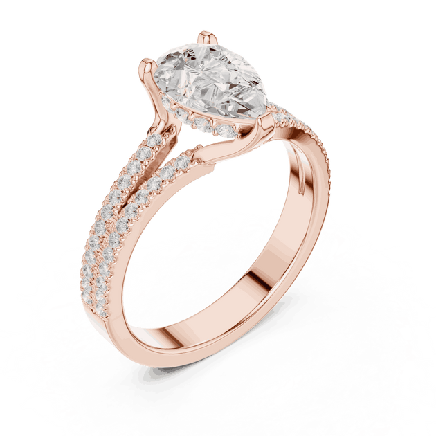 Pear Cut Engagement Ring Split Double Pave Band
