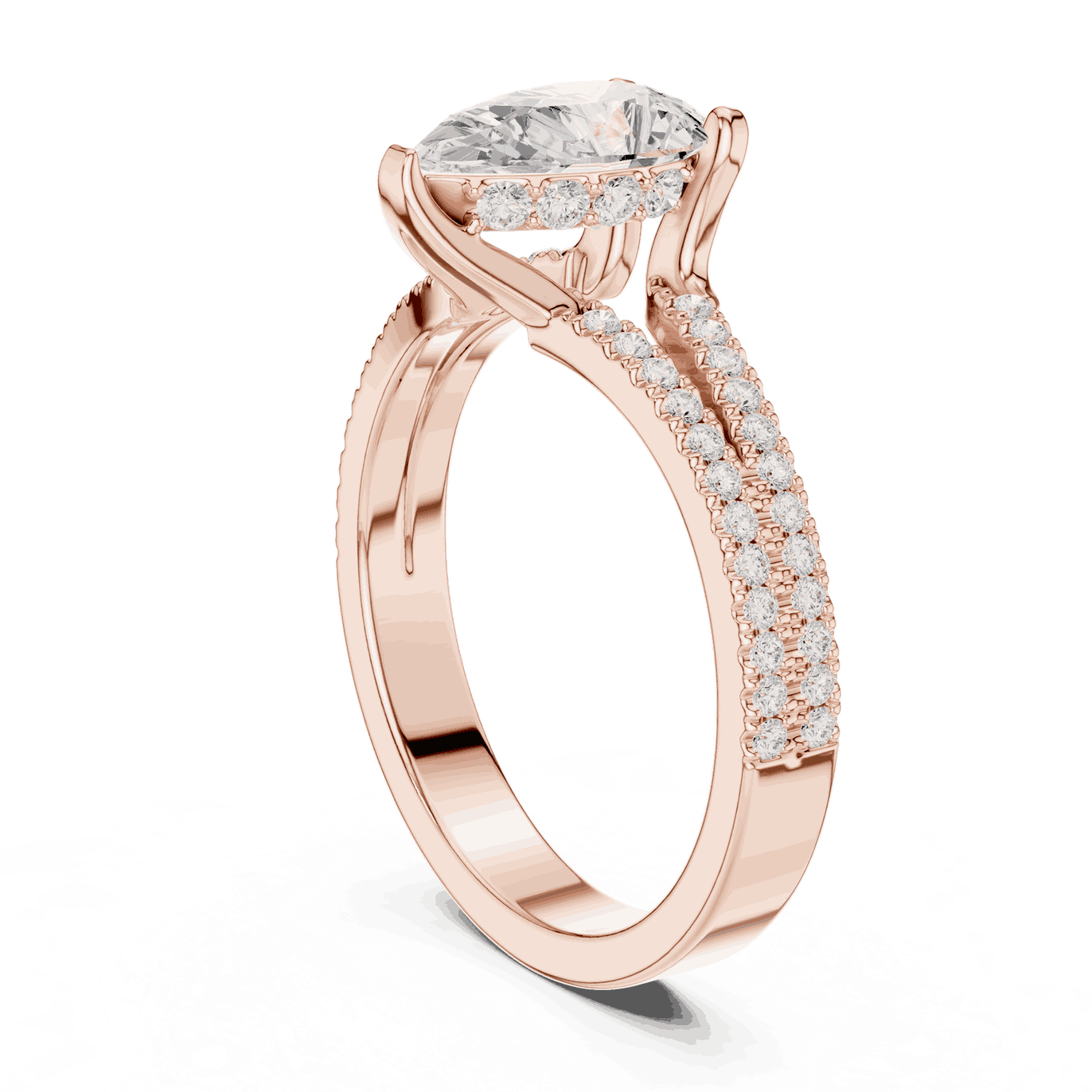 Pear Cut Lab Grown Diamond Split Double Pave Engagement Ring