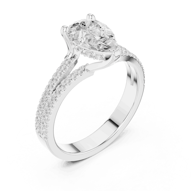 Pear Cut Engagement Ring Split Double Pave Band