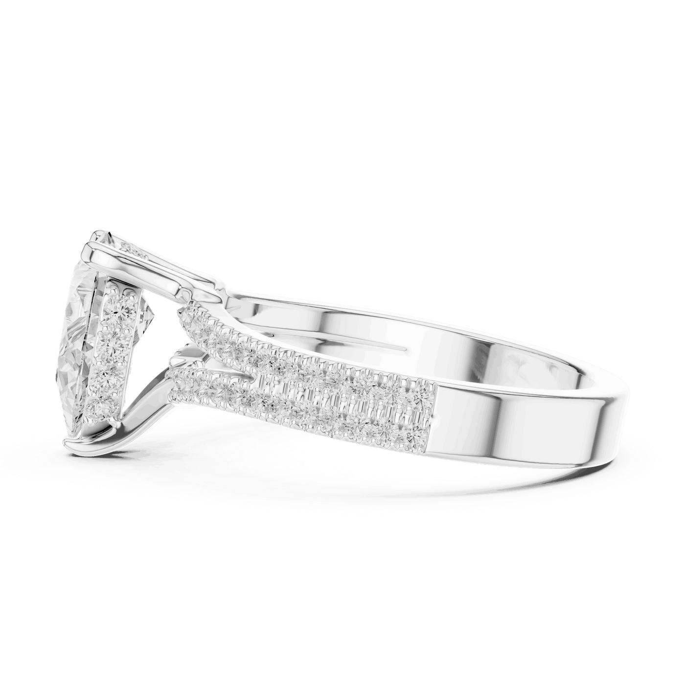Pear Cut Lab Grown Diamond Split Double Pave Engagement Ring