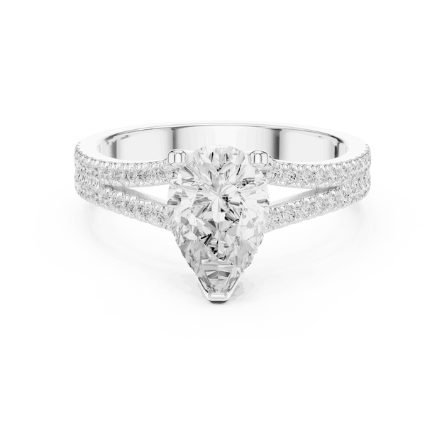 Pear Cut Engagement Ring Split Double Pave Band