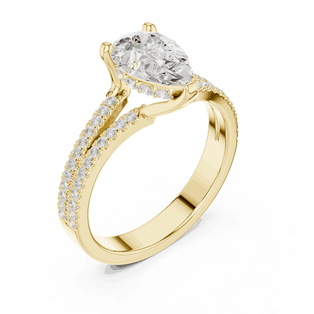 Pear Cut Engagement Ring Split Double Pave Band