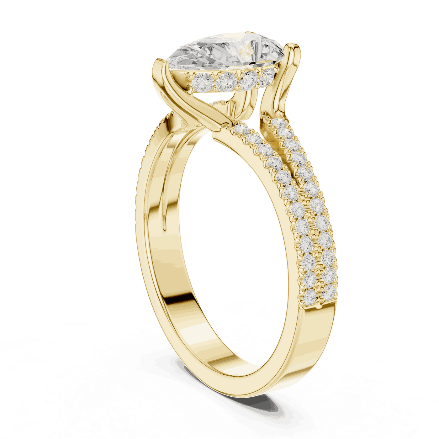 Pear Cut Lab Grown Diamond Split Double Pave Engagement Ring
