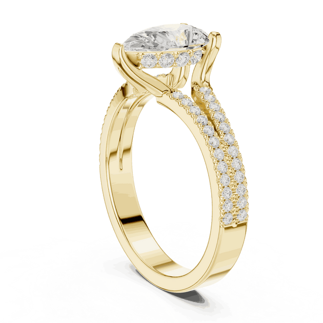 Pear Cut Engagement Ring Split Double Pave Band
