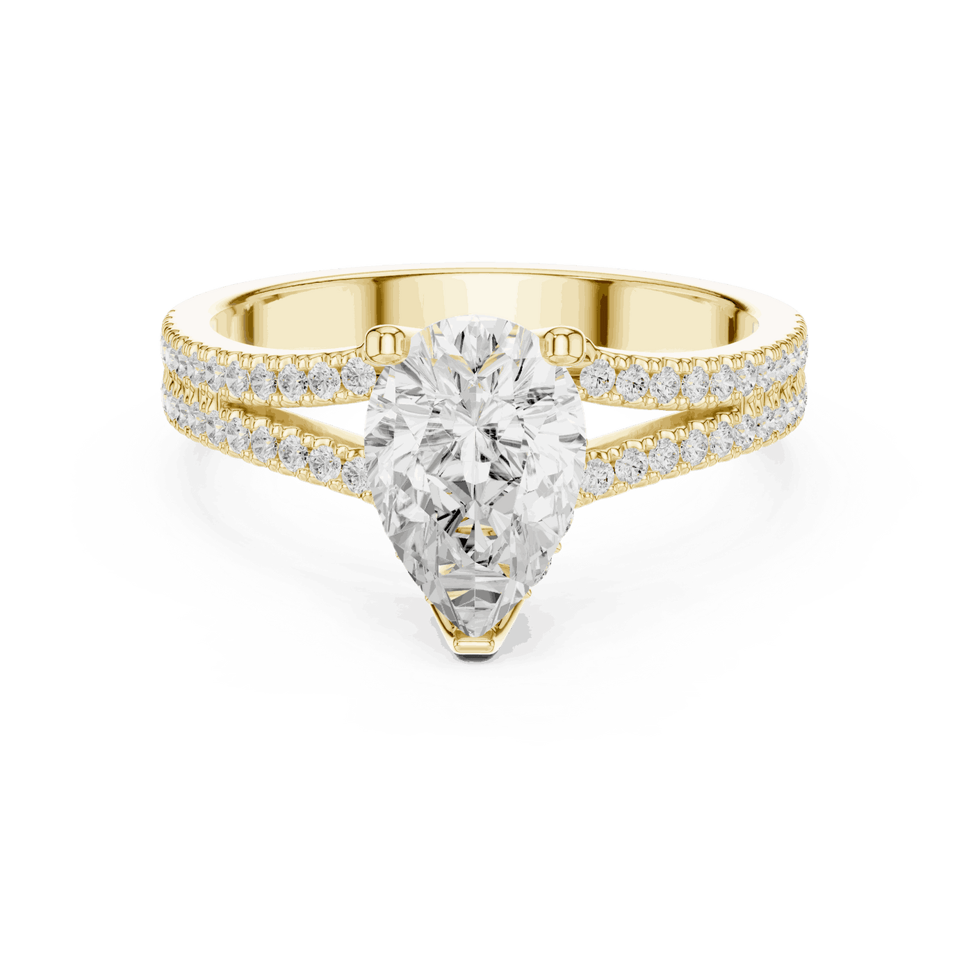 Pear Cut Lab Grown Diamond Split Double Pave Engagement Ring