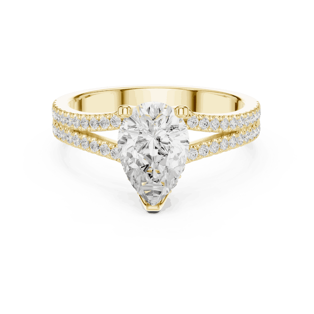 Pear Cut Engagement Ring Split Double Pave Band