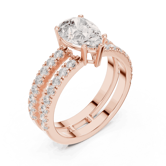 Driona Jewels Pear Cut Solitaire Engagement Ring | Double Pavé Band