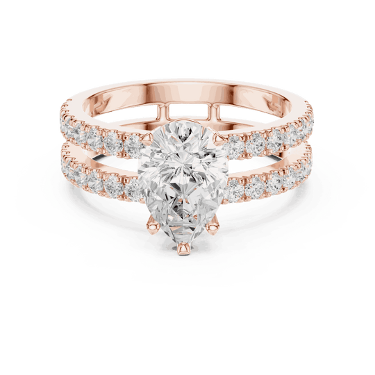 Driona Jewels Pear Cut Solitaire Engagement Ring | Double Pavé Band