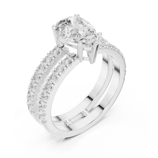 Driona Jewels Pear Cut Solitaire Engagement Ring | Double Pavé Band