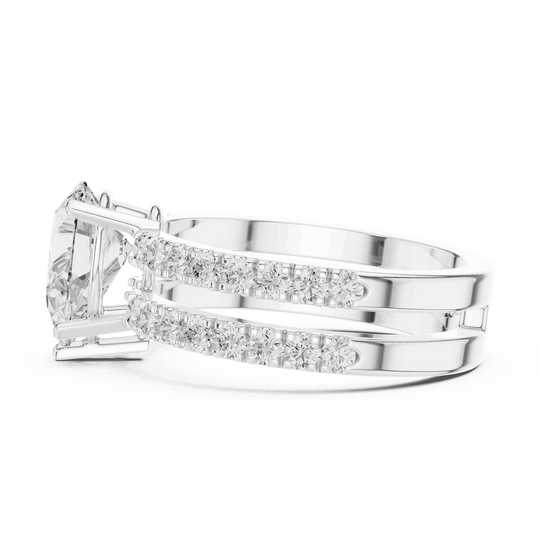 Driona Jewels Pear Cut Solitaire Engagement Ring | Double Pavé Band