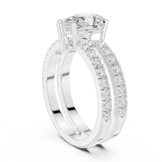 Driona Jewels Pear Cut Solitaire Engagement Ring | Double Pavé Band