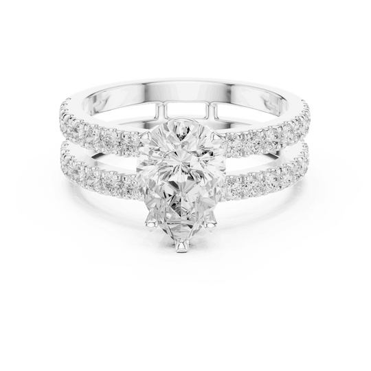 Driona Jewels Pear Cut Solitaire Engagement Ring | Double Pavé Band