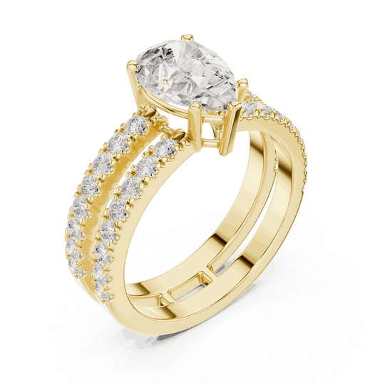 Driona Jewels Pear Cut Solitaire Engagement Ring | Double Pavé Band