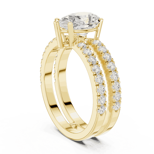 Driona Jewels Pear Cut Solitaire Engagement Ring | Double Pavé Band