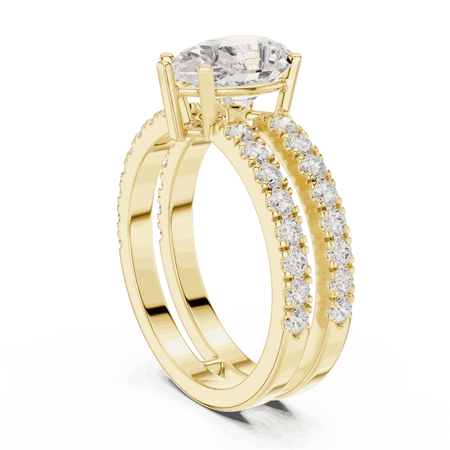 Pear Cut Solitaire Engagement Ring, Double Lab Grown Diamond Pave Band