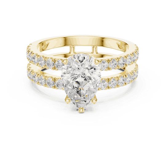 Driona Jewels Pear Cut Solitaire Engagement Ring | Double Pavé Band