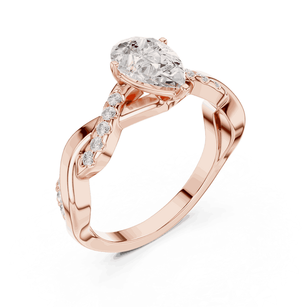 Pear Cut Engagement Ring With Sculpted Pavé Teardrop Solitaire