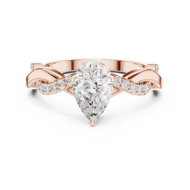 Pear Cut Engagement Ring With Sculpted Pavé Teardrop Solitaire