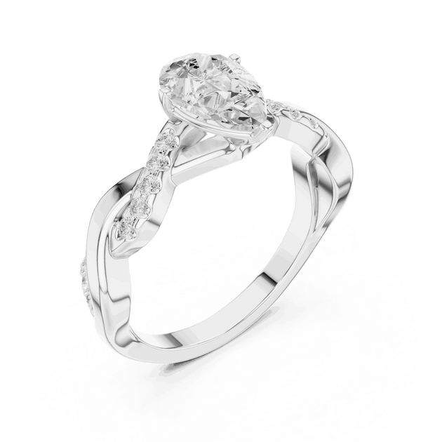Pear Cut Engagement Ring With Sculpted Pavé Teardrop Solitaire