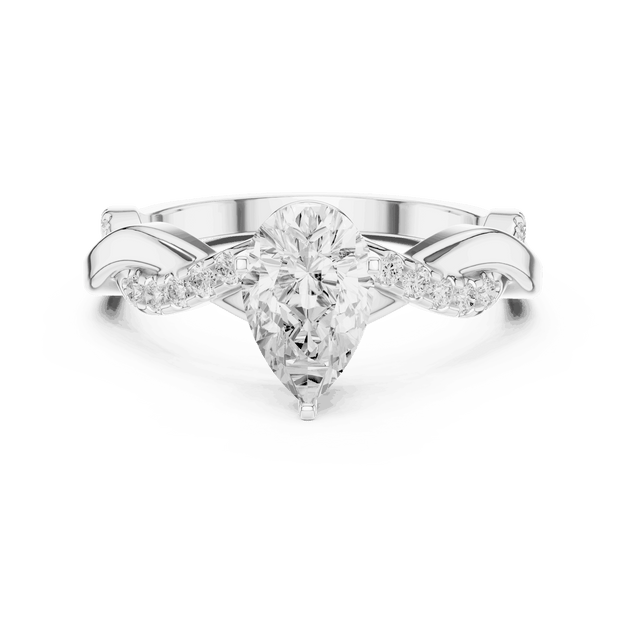 Pear Cut Engagement Ring With Sculpted Pavé Teardrop Solitaire
