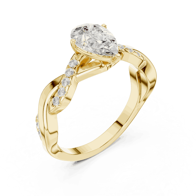 Pear Cut Engagement Ring With Sculpted Pavé Teardrop Solitaire