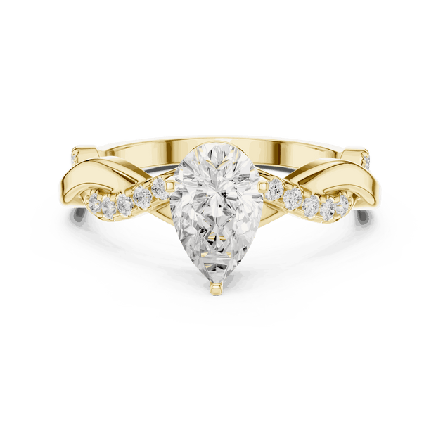 Pear Cut Engagement Ring With Sculpted Pavé Teardrop Solitaire