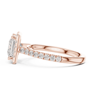 Side Profile: Princess Diamond Halo Engagement Ring with Pavé Band in 18K Rose Gold – Lab Grown – Driona Jewels