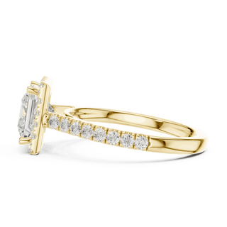 Side Profile: Princess Diamond Halo Engagement Ring with Pavé Band in 18K White Gold – Lab Grown – Driona Jewels